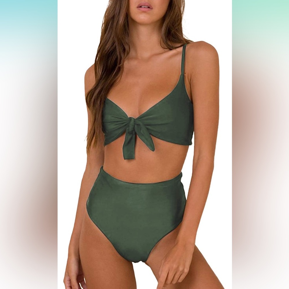 NWOT High Waisted Bikini Set Two Piece Swimsuits Gingham Tie Knot Bathing Suit